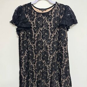 Black Lace Overlay Dress with Nude Underlay